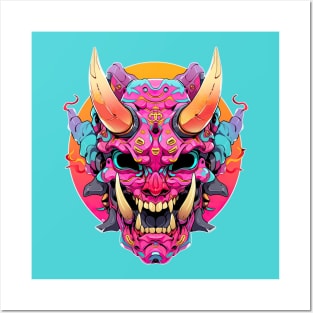 ONI HEAD SUNSET | Neo Tokyo Japan Traditional Culture Pop Art | PROUD OTAKU Posters and Art